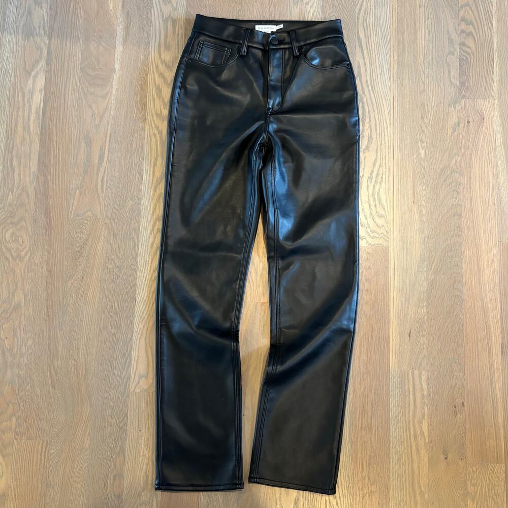 Good American Good Icon Faux Leather Pants Straight Leg Black Womens Size 27 - Picture 6 of 12